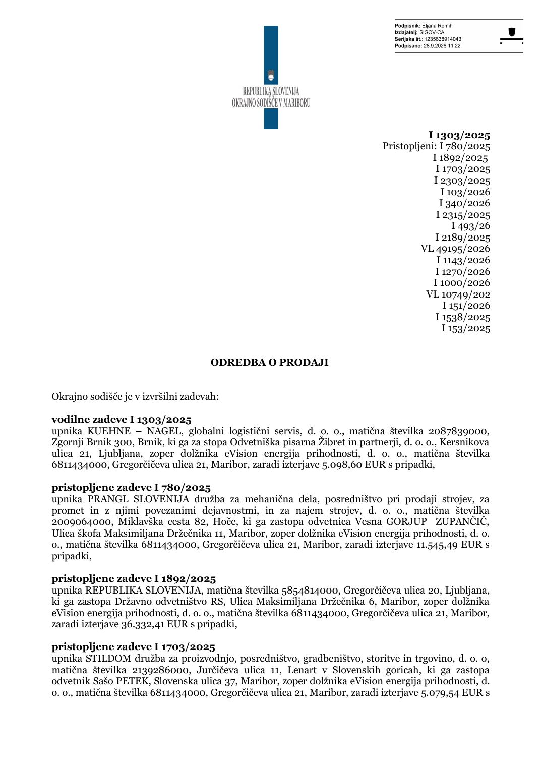 Prva stran objavljene ponudbe, kot jo je oddal prodajalec upravni enoti.
